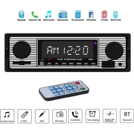 Autoradio Bluetooth - Retro - Lecteur MP3 - Panneau en métal brossé - Appels mains libres - FM numérique (1/4)