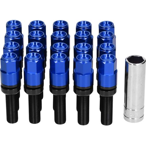 GARRYFIZH Kit de 21 boulons de roue allongés de 42 mm avec douille M14x1,5 à siège sphérique, universel pour modification automobile, bleu
