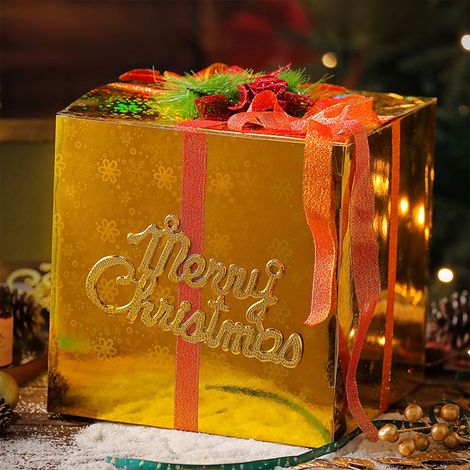 Boîte Cadeau Noël - ABS - 25 x 25 x 10 cm - Pour Décoration Arbre et Emballage Cadeaux - Jaune - Lot de 1 (1/5)