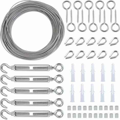 30 m robustes Gartenzaun-Set aus Edelstahl mit PVC-Beschichtung, Ösenschrauben, Drahtspanner und Haken – Fei Yu