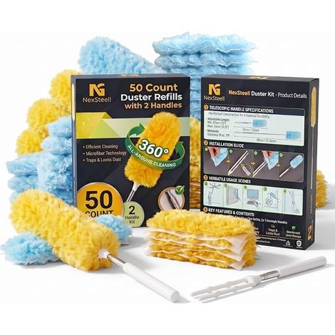 Duster Refills with 1 Handle 360° Multi-Surface Disposable Cleaning Kit for Ceiling Fans, Blinds and Furniture 50 (1/5)