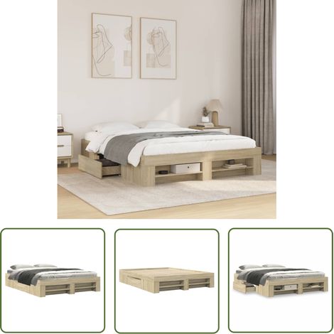 vidaXL Bettgestell ohne Matratze Sonoma-Eiche 160x200 cm Holzwerkstoff (1/5)