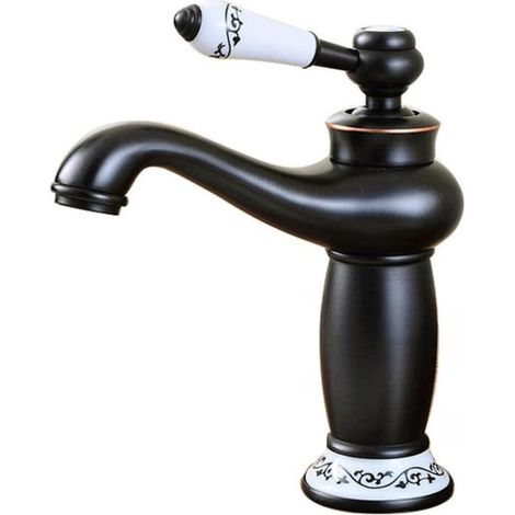 Robinet Lavabo - Mitigeur Réglage Froid/Chaud - Laiton avec Cartouche Céramique - Pour Salle de Bain et Cuisine - Noir - 1 Pièce (1/5)
