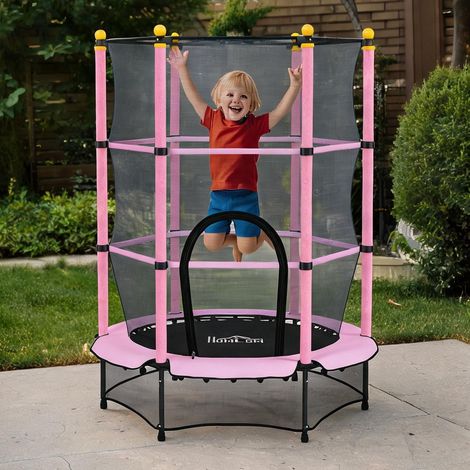 Trampoline coloris rose en acier plastique 140 x 140 x 190 cm (1/5)