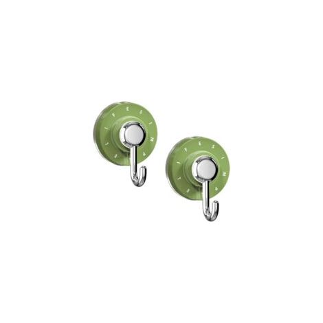 Lot de 2 crochets à ventouse en J - Hooks verts avec ventouses fortes - Sans perçage pour murs lisses (salle de bain, cuisine, balcon) - Accroche serviettes, ustensiles, vêtements