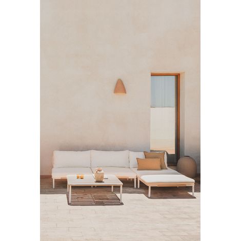 Ensemble de jardin avec canapé modulaire 3 pièces, table basse et pouf en acier Roubly SKLUM Beige Amande (1/5)