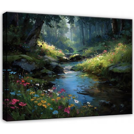 Peinture paysage fort paysage rivire pour chambre salon sur toile 120x80 (1/3)