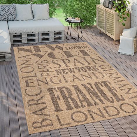 Paco Home Outdoor Teppich Wetterfest Balkon Küche Modernes Muster Mit Schriftzug Beige, 120x160 cm