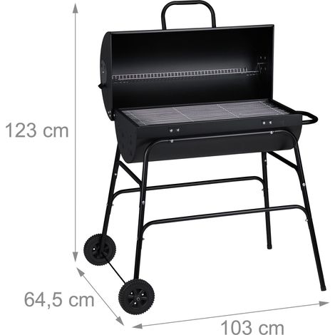 Griglia a carbone da giardino mobile con coperchio 120 x 60 x 90 cm in acciaio nero 130008316