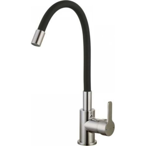 Memory-shaped sink mixer tap, stainless steel style, flexible, with shape memory function [black] (1/4)