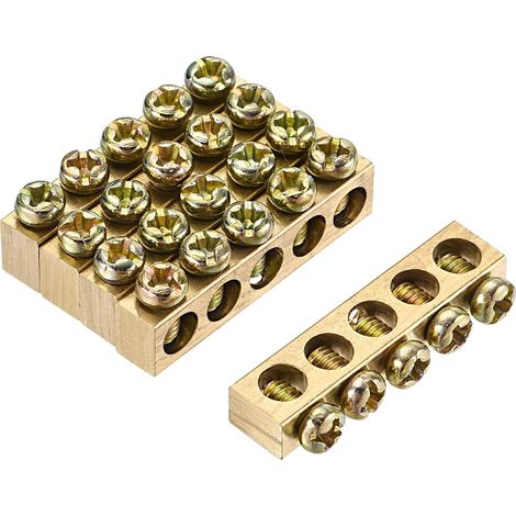 Borne Terre Barre Vis Bloc Barrière Laiton 5 Positions 33,3mmx5,5mmx7,5mm pour Électrique Distribution 5 Pièces (1/5)