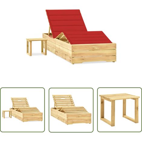 Transat chaise longue bain de soleil lit de jardin terrasse meuble d'extérieur 198 cm avec table et coussin pin imprégné (1/5)