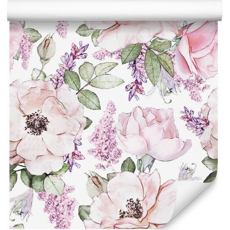 Carta da parati con rose viola per soggiorno e camera da letto, 50x1000 cm (1/5)