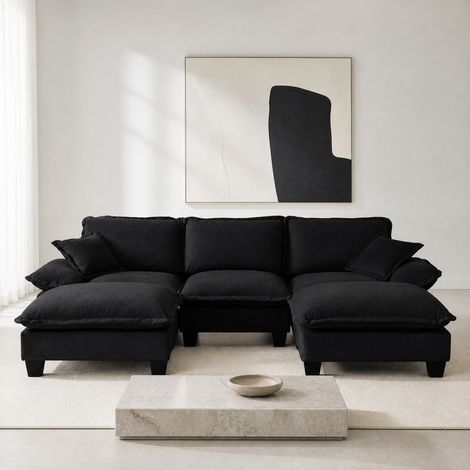 Sofá rinconero modular en U, chenilla negra, 264 x 155 x 90 cm DESVIAE (1/5)