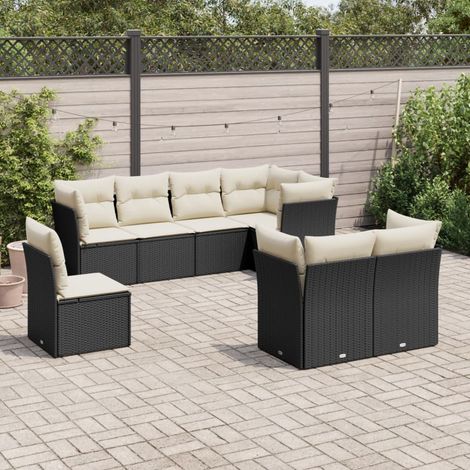 Set de sofás de jardín 8 piezas y cojines ratán sintético negro vidaXL (1/3)
