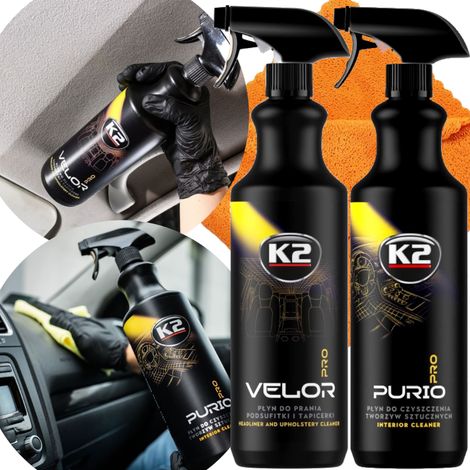 K2 Velor 1L + Purio 1L + kit de limpieza de interiores de coche de microfibra (1/5)