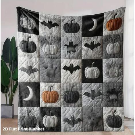New Halloween Series Patchwork Blanket, Spooky Pumpkin Ghost Festival Plush Blanket, Nap Sofa Blanket - D - 100130CM