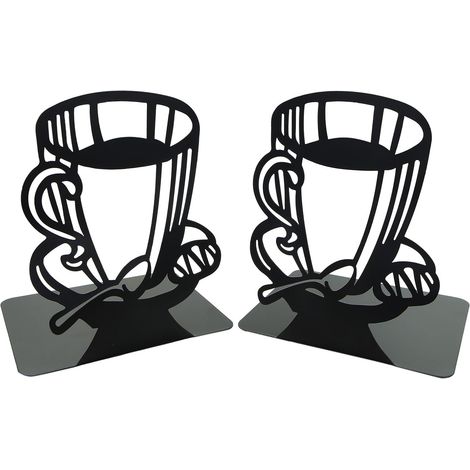 Ensemble de 2 serre-livres pour tasse à café, en métal noir avec tasse à thé et emporte-pièce, pour les amateurs de café, la cuisine et le bureau (1/5)