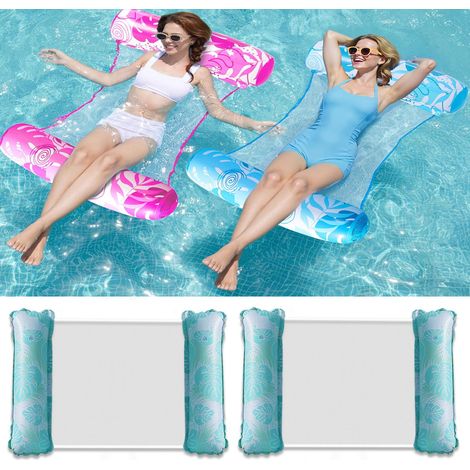 Matelas de piscine gonflable pour adultes (lot de 2) - Matelas multifonctions 4 en 1 - Convient aux piscines et autres espaces de détente. (1/5)