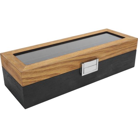 Boîte à montres en bois massif à six compartiments, servant à la fois de présentoir et de boîte de rangement un organisateur simple, classique et rétro. (1/5)