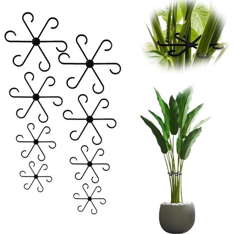 8 Tuteur Plante, Pinces de Soutien réutilisables pour Plantes, 4 Tailles de Support pour Plantes Grimpantes, adaptées à la décoration végétale d'intérieur (Noir) (1/5)