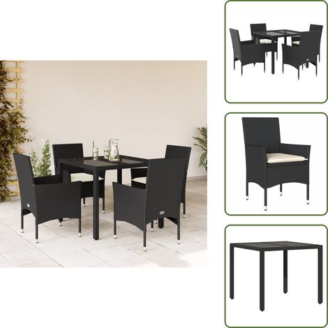 Mesa de jardín - vidaXL Set comedor jardín 5 pzas cojines ratán sintético vidrio negro - Sillas de jardín