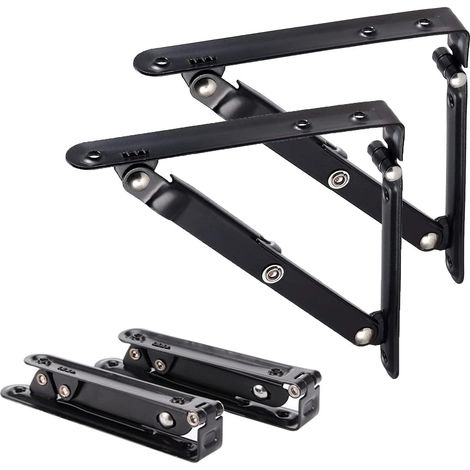 Lot de 2 Generic Equerre Etagere 150mm, Support Pliant Équerre Pliante Mural Pliable Équerre pour Étagère en Angle de 90 Degrés Supports d Étagères Pliants en Métal (6 inch) (1/5)