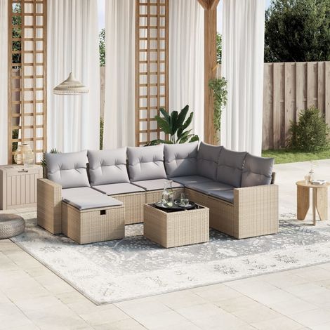 vidaXL Juego de sofás jardín con cojines beige mezcla 8 pzas ratán PE (1/4)