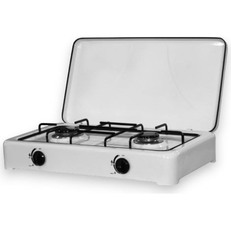 Cocina de gas portátil 2 fuegos acero 58x31x13 cm (1/5)