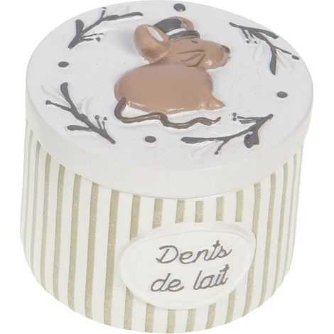 Petite boîte à dents de lait souris - blanc à rayures taupe (1/2)