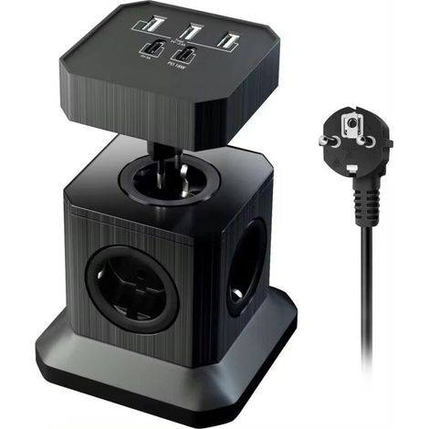 Tour Multiprise Verticale Détachable à 5 Prises (2500W/10A) avec 3 Ports USB-A (5V/2.4A)+2USB-C(18W Charge Rapide) (1/3)