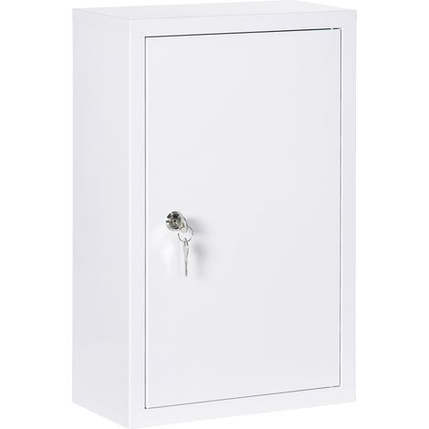 ARMADIETTO MEDICINALI A 3 RIPIANI IN ACCIAIO INOX CON 2 CHIAVI E MONTAGGIO A PARETE. 30X14X46 CM. BIANCO (1/5)