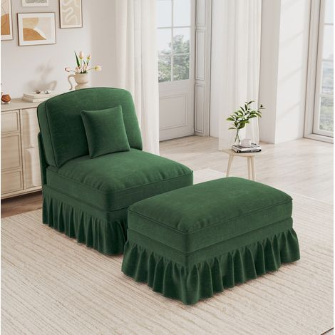 Divano cloud con gonna a ruches rimovibile, due design, cuscino mobile, chenille verde (1/5)