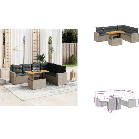 The Living Store Salon de jardin avec coussins 7 pcs gris résine tressée - Canapé jardin (1/3)