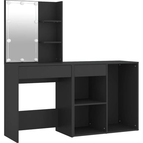 Toletta LED con mobiletto 60 x 40 x 140 cm legno ingegnerizzato nero 020006287