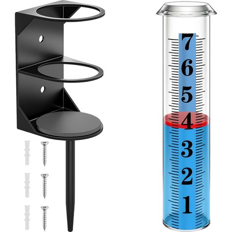 Pluviomètre extérieur de jardin avec support métallique, tube gradué renforcé à grands chiffres, flotteur rouge, lecture facile (1/5)