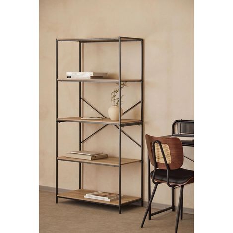 ORION91oficial® - Estantería en Madera Natural, Metal Negro Estilo Industrial 170 x 81 x 37,5 cm, Salón Oficina Teletrabajo Taller - spaziOrion91 - Unidad (1/5)