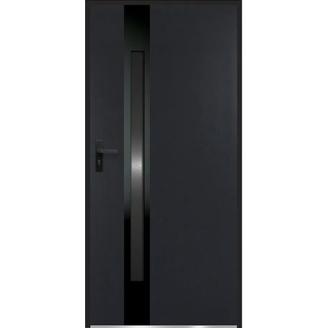 Porta d'ingresso in Acciaio massiccio e Inox H207 x L100 cm vetro fumé Nero e Antracite apertura a destra - BRAGA (1/5)