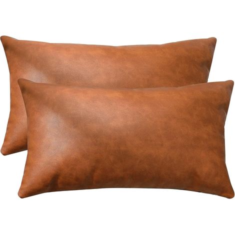 Housses de coussin lombaires en fausse fourrure, 30 x 50 cm, housses de coussin décoratives pour chambre ou salon, lot de 2, marron (1/4)