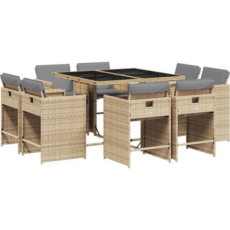 Maison Exclusive - 9-tlg. Garten-Essgruppe mit Kissen Beigemischu