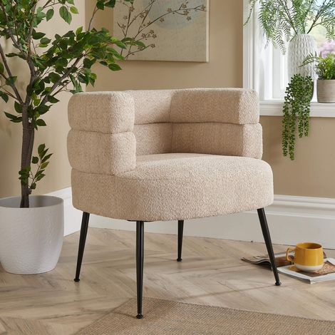 Barrel Boucle Teddy Fur Accent Chair Natural Home Living Seating Furniture (1/5)