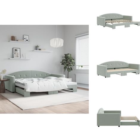 Lit de jour avec gigogne sans matelas gris clair 90x200 cm - Canapé Convertible - Lit Deux Places - Lit Tiroir - Meuble Multifonctionnel - Literie (1/5)