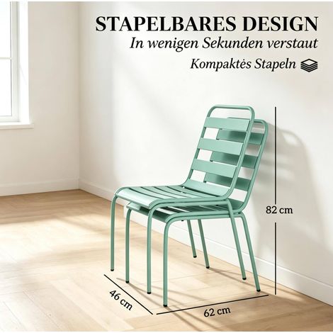 Chaises de jardin empilables 46x62x82 cm en métal vert, gain de place pour terrasse FloraGrace (1/5)