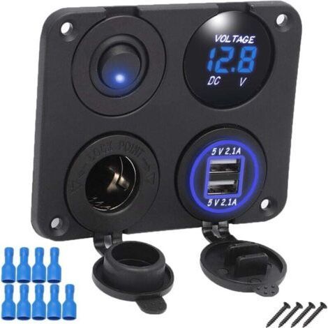 4-in-1 Kfz-Ladegerät-Schalterpanel, Dual-USB-Ladefunktion + LED-Voltmeter + Ein-/Ausschalter (1/4)