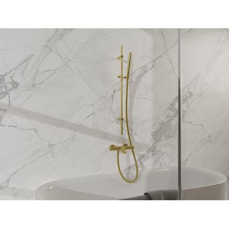 FugaFlow Eccelente Sobrado Mitigeur baignoire - avec barre curseur - douchette stick - flexible en métal - Laiton brossé PVD (1/4)