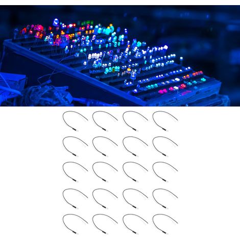 Packung mit 20 weißen LEDs mit konstanter Helligkeit, 5 mm und 12 V, mit runden Stiften und Durchgangslochmontage. (1/5)