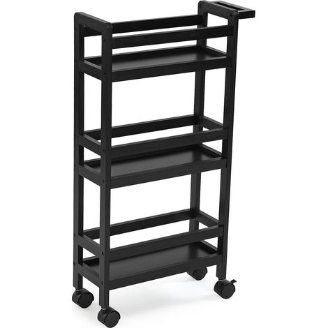 Carrello Multifunzionale Salvaspazio in Legno Nero 3 Ripiani 4 Ruote per Casa Ufficio Cucina Bagno ripostiglio organizzato in poco spazio (1/4)