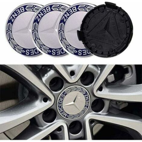 Lot de 4 cache-moyeux compatibles avec Mercedes Benz 75 mm - Bleu