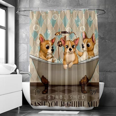 Rideau de douche motif animaux rétro et baignoire aquarelle, rideau salle de bain imperméable, 90x180 cm (1/5)