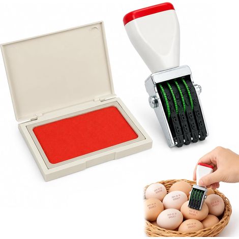 Egg Marking Kit, Egg Date Stamp, Food Date Stamp, Two Ink Pads for Poultry Farms, Mark Egg Freshness Dates, Organic Production Tracking, Complete Set (1/5)